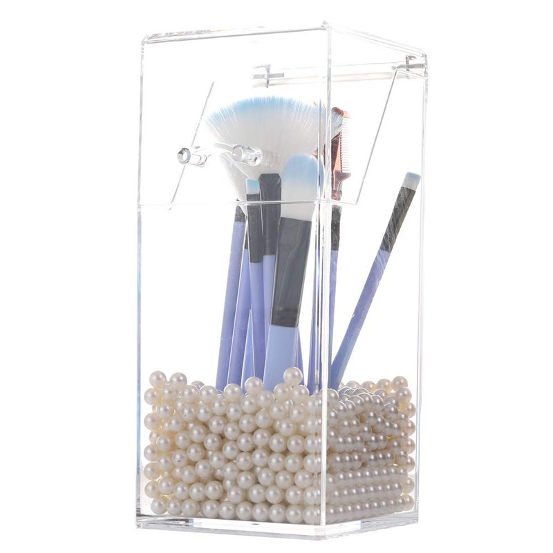 Sooyee Makeup Brush Holder,Makeup Brush Organizer with 8mm White Pearls,Dustproof Makeup Brush holder with Lid - Image 1